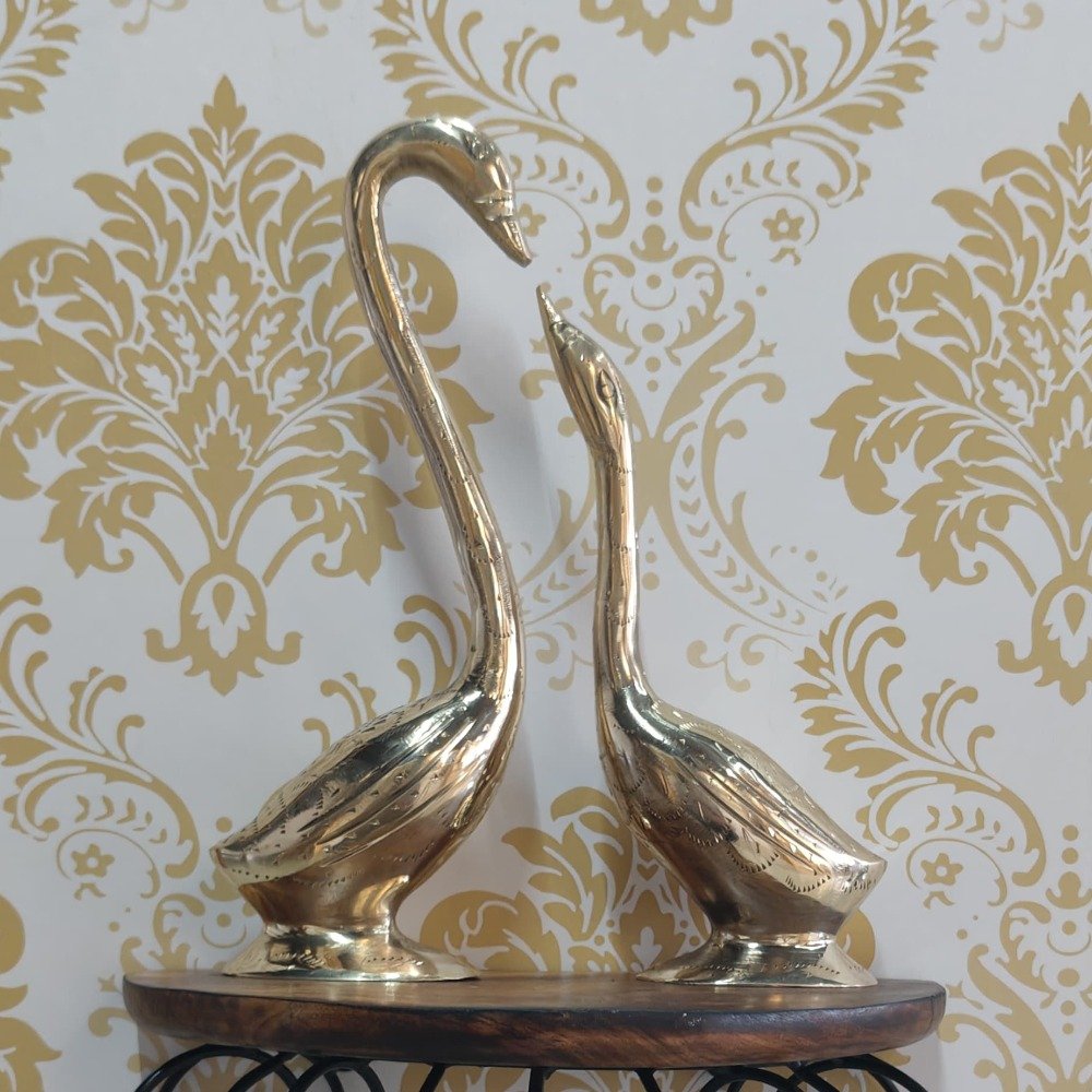 Showpiece Golden colour Swan Set made of Brass Decorative Table Top Figurine  for Decor and Gifting thumbnail 2